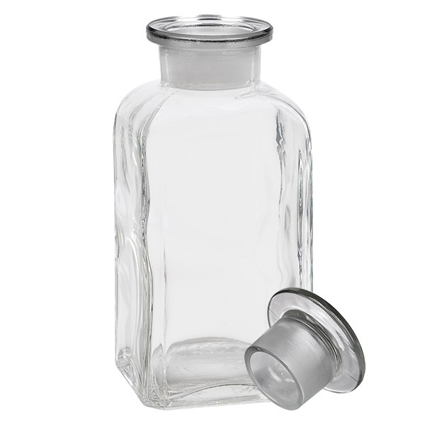 Flacon carré col large 350 ml + bouchon RIN, verre clair