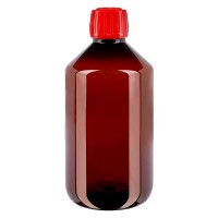Flacon médical de 500 ml en PET, avec bouchon à vis rouge PP28 Flacon médical de 500 ml en PET, avec bouchon à vis rouge PP28