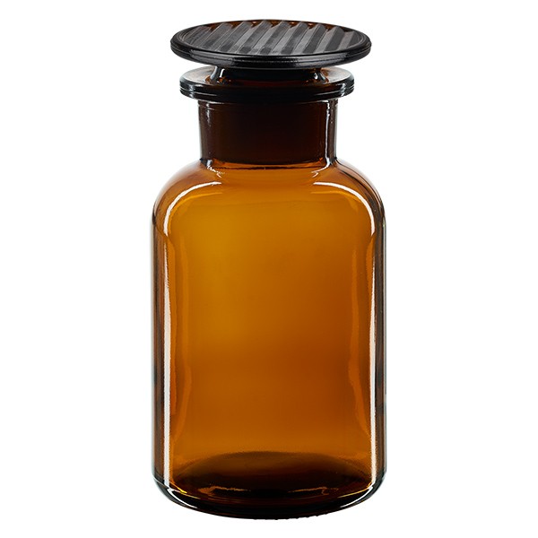 Flacon pharmaceutique 250 ml col large + bouchon en verre ambré