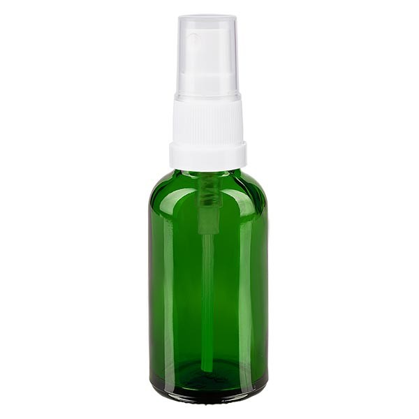 Flacon compte-gouttes vert 30 ml DIN18 avec spray