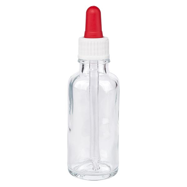 Flacon clair 30 ml + pipette rouge et blanche standard