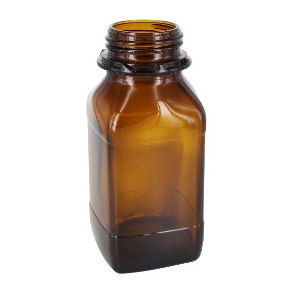 Flacon carré à col large (flacon à produits chimiques) en verre ambré 500 ml, avec goulot de norme DIN 54 (pour bouchon rayé)