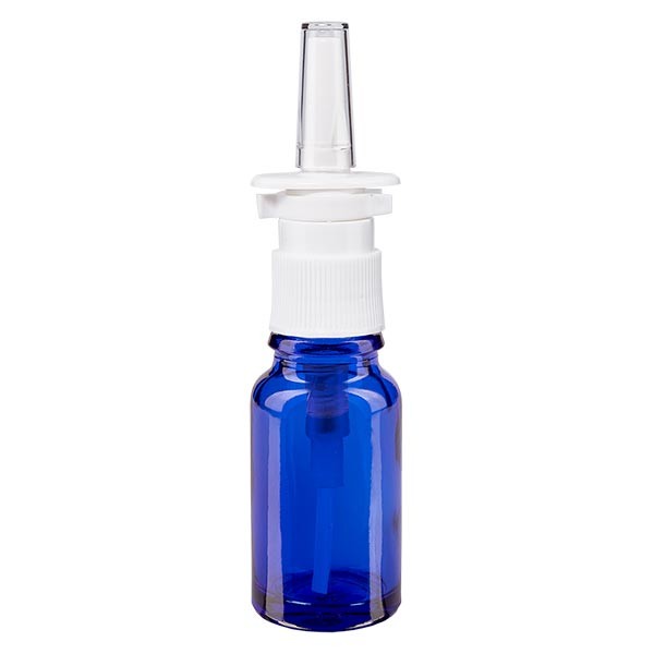 Flacon compte-gouttes bleu 10 ml avec spray nasal blanc
