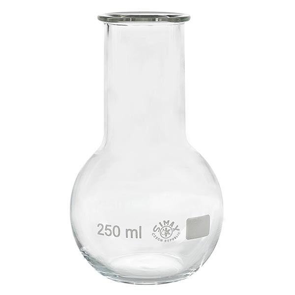 Ballon à fond plat 250 ml à col large, en verre borosilicate avec bord renforcé