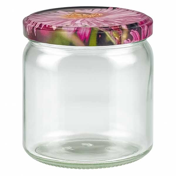 Verre rond 408ml + couvercle BasicSeal décor fleurs UNiTWiST