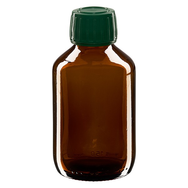 Flacon médical 150 ml couleur ambrée avec bouchon verte