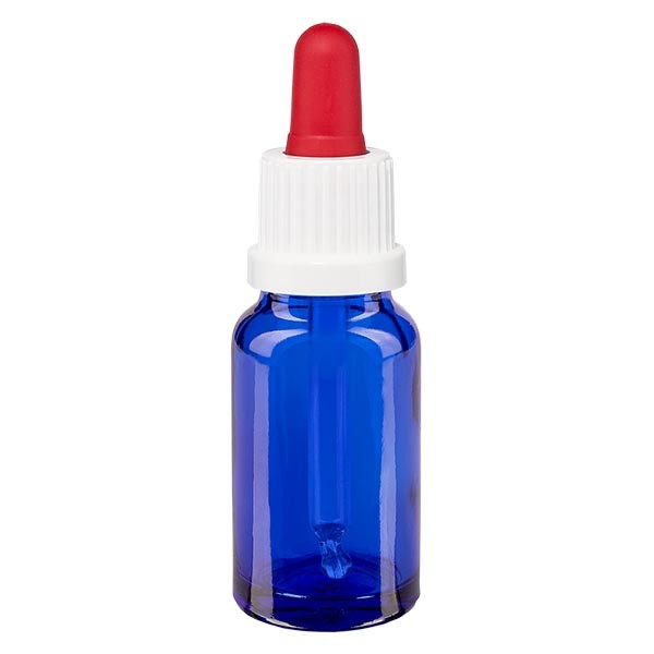 Flacon bleu 10 ml + pipette rouge et blanche à système d&#039;inviolabilité