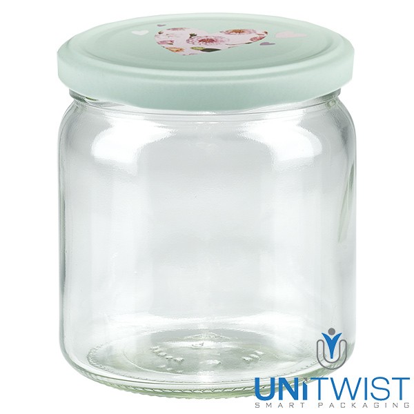 Bocal rond 408 ml + couvercle BasicSeal cœur menthe UNiTWIST®