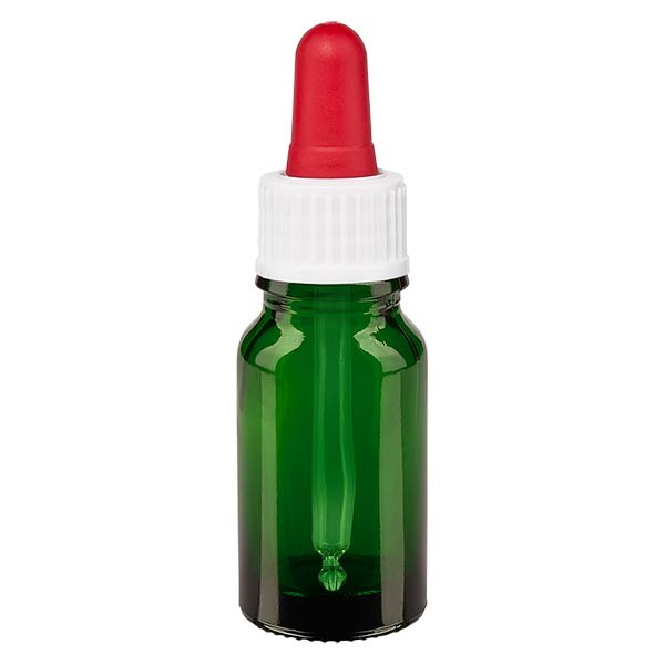 Flacon vert 10 ml + pipette rouge et blanche standard