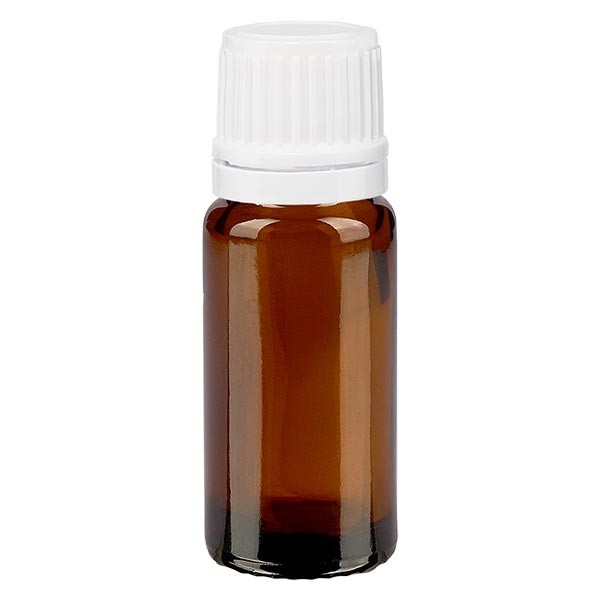 Flacon pharmaceutique ambre 10 ml bouchon compte-gouttes blanc bague inviolable