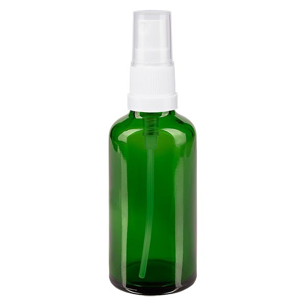 Flacon compte-gouttes vert 50 ml, DIN18 avec spray