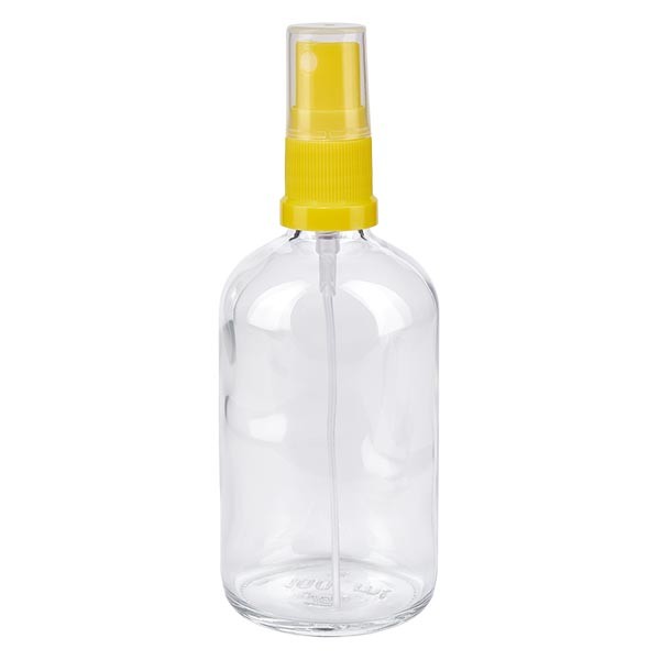 Flacon compte-gouttes clair 100 ml avec vaporisateur à pompe jaune