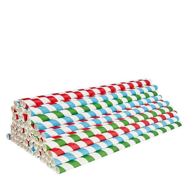 100 pailles écologiques en papier Ø 8 mm, hauteur 21 cm, différentes couleurs