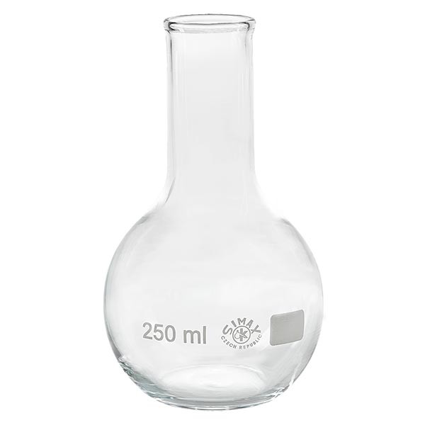 Ballon à fond plat 250 ml à col étroit, en verre borosilicate avec bord renforcé