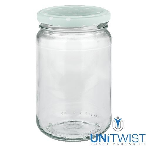 Bocal rond 305 ml + couvercle BasicSeal à pois menthe UNiTWIST®