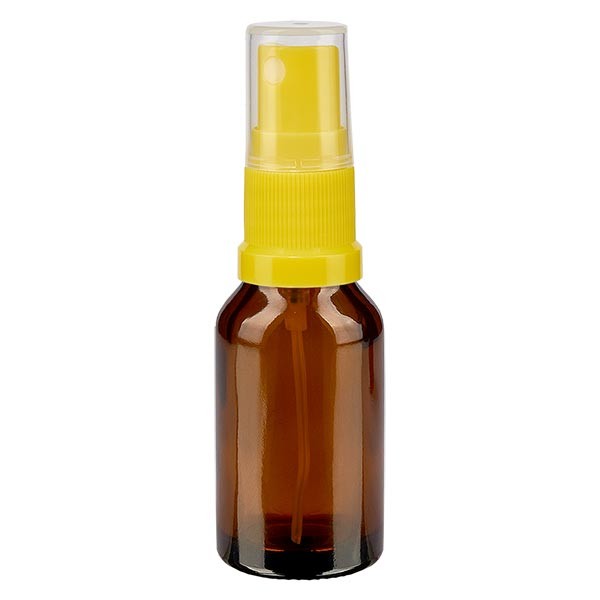 Flacon compte-gouttes ambré 30 ml avec vaporisateur à pompe jaune