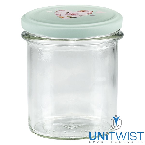 Bocal en verre 350 ml + couvercle BasicSeal cœur menthe UNiTWIST®