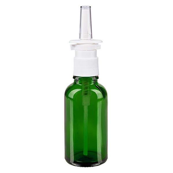Flacon compte-gouttes vert 30 ml avec spray nasal blanc