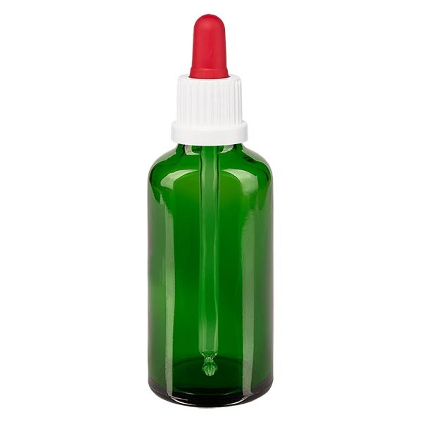 Flacon vert 50 ml + pipette rouge et blanche à système d&#039;inviolabilité
