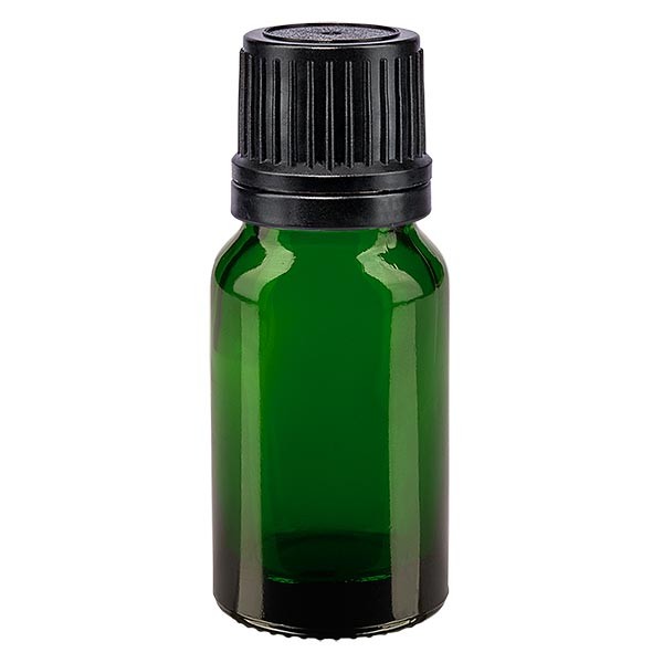 Flacon pharma. vert 10 ml bouch. à vis noir bague anti-g. inviolable