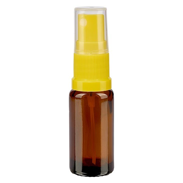 Flacon compte-gouttes ambré 10 ml avec vaporisateur à pompe jaune