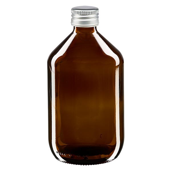 Flacon médical 500 ml couleur ambrée avec capsule argentée en aluminium