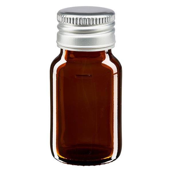 Flacon médical norme européenne 30 ml ambré avec capsule argentée en aluminium