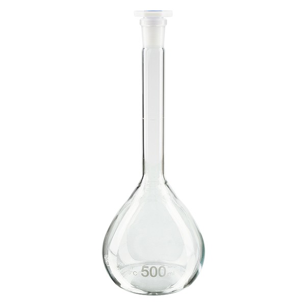 Ballon gradué 500 ml au rodage normalisé 19/26, en verre borosilicate avec bouchon en PEHD