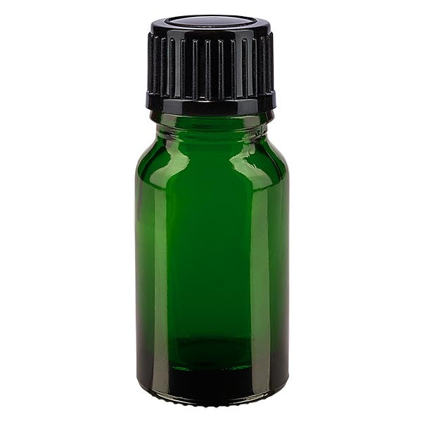 Flacon pharmaceutique vert 10 ml bouchon compte-gouttes 1 mm noir standard