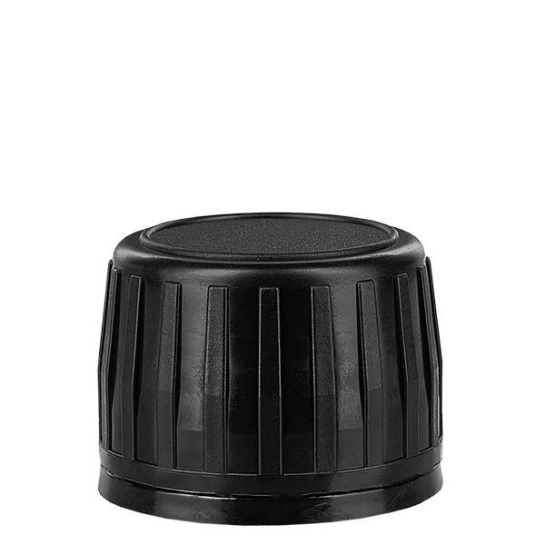 Bouchon à vis 28 mm noir pour flacons médicaux avec bague d&#039;inviolabilité