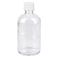 Flacon pharmaceutique clair 100 ml bouchon compte-gouttes 0.8 mm blanc standard Flacon pharmaceutique clair 100 ml bouchon compte-gouttes 0.8 mm blanc standard