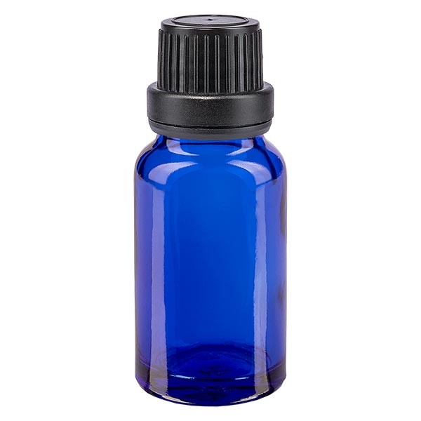 Flacon pharma. bleu 10 ml bouch. compte-g. prem. 2 mm noir inviol.