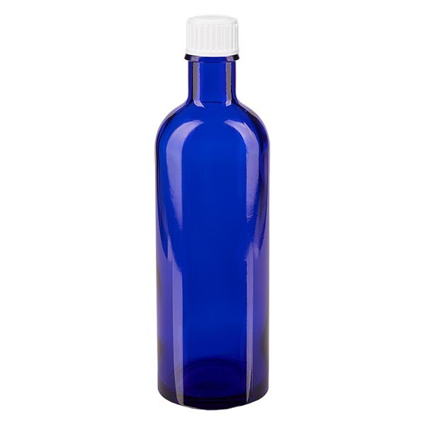 Flacon pharmaceutique bleu 200 ml bouchon a vis blanc standard