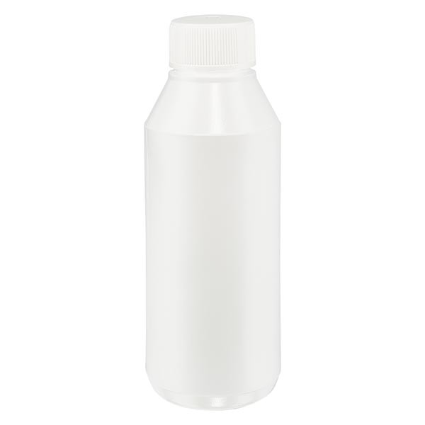 Bouteille à lotion ronde 250 ml blanche, ND 32, bouchon standard