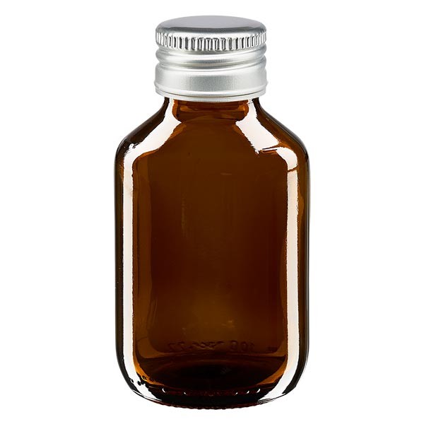 Flacon médical 100 ml couleur ambrée avec capsule argentée en aluminium