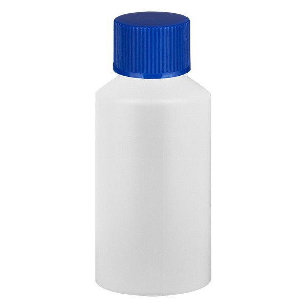 Flacon cylindrique en PET blanc 50 ml, S20x3, sans bouchon