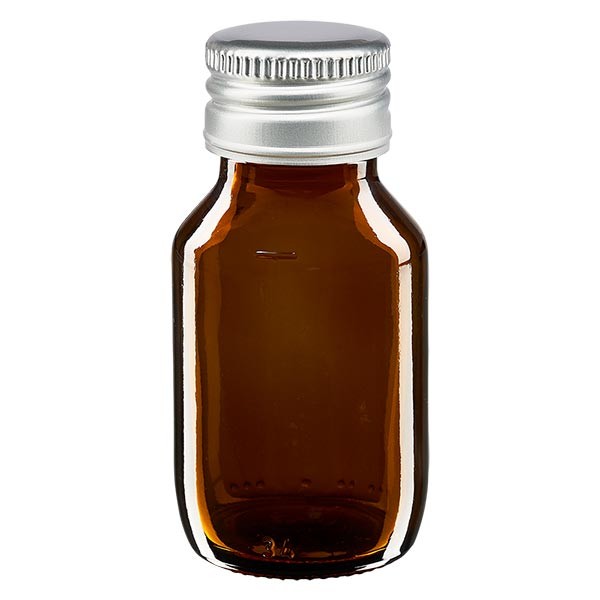 Flacon médical 50 ml couleur ambrée avec capsule argentée en aluminium