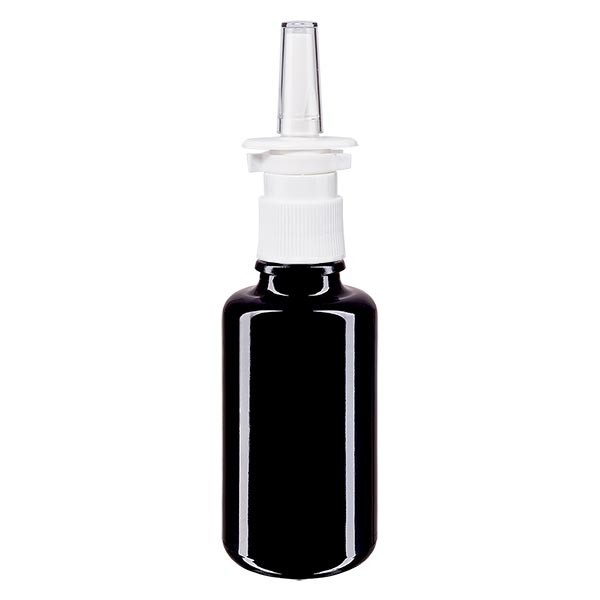 Flacon en verre violet 30 ml avec spray nasal blanc