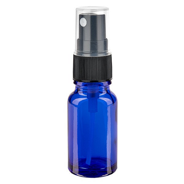 Flacon compte-gouttes bleu 10 ml avec vaporisateur à pompe noir