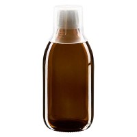 Flacon médical norme européenne de 250 ml, avec bouchon à vis blanc et gobelet doseur de 30 ml Flacon médical norme européenne de 250 ml, avec bouchon à vis blanc et gobelet doseur de 30 ml