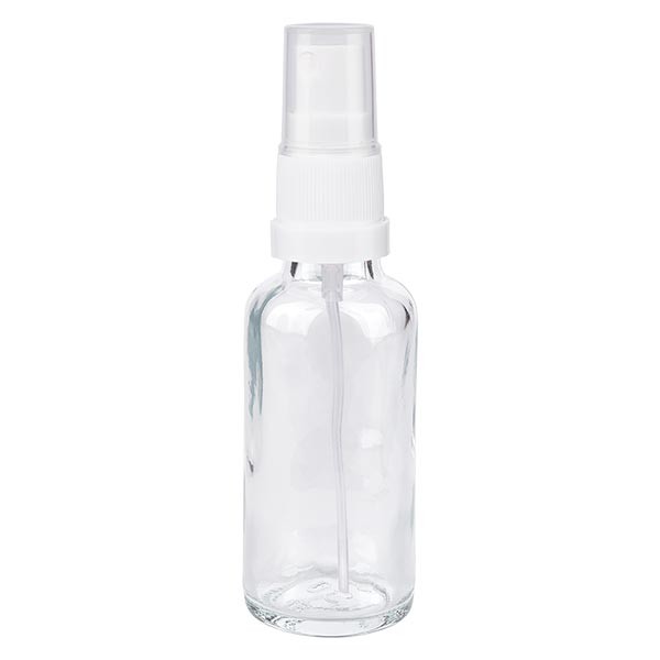 Flacon compte-gouttes clair 30 ml avec vaporisateur à pompe blanc