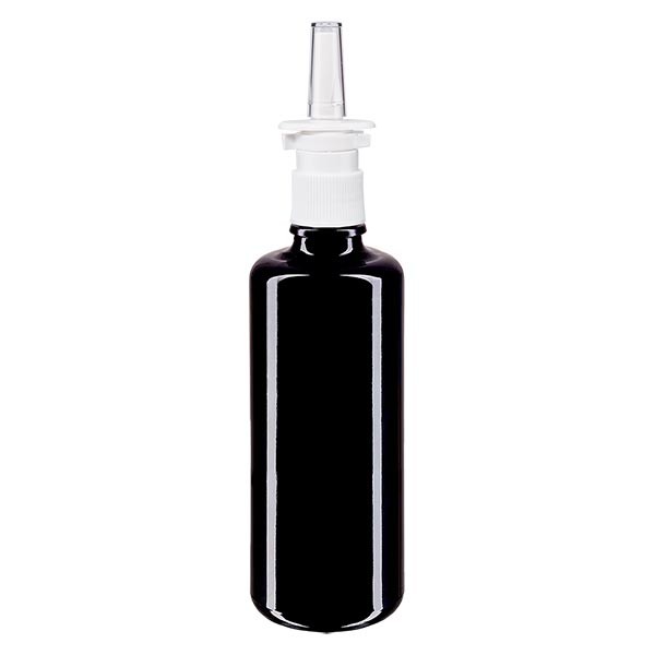 Flacon en verre violet 100 ml avec spray nasal blanc