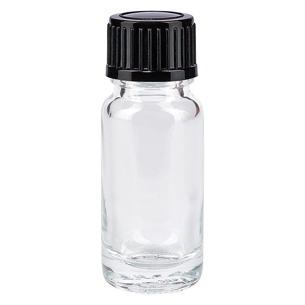 Flacon pharmaceutique clair 5 ml vaporisateur noir standard, verre CLAIR, Flacons compte-gouttes, Verre