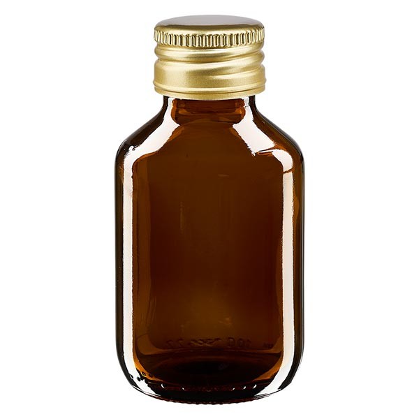 Flacon médical norme européenne 100 ml ambré avec capsule dorée en aluminium