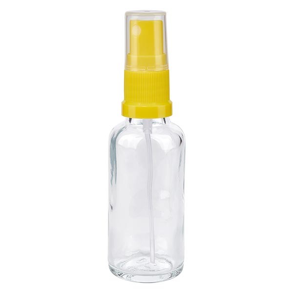 Flacon compte-gouttes clair 30 ml avec vaporisateur à pompe jaune
