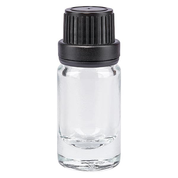 Flacon pharma. clair 5 ml bouch. à vis noir étanche inviol.