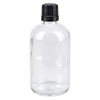 Flacon pharma. clair 100 ml bouch. à vis noir bague anti-g. inviolable Flacon pharma. clair 100 ml bouch. à vis noir bague anti-g. inviolable