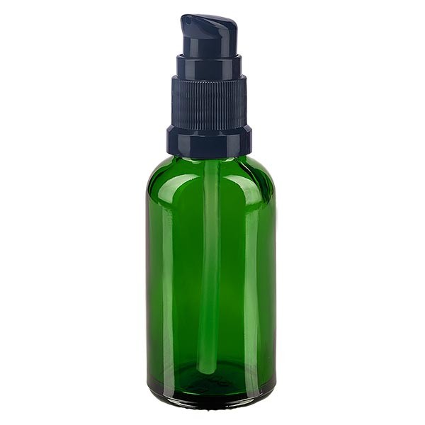 Flacon compte-gouttes vert 30 ml avec bouchon à pompe noir