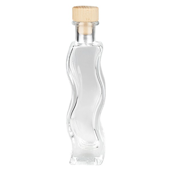 Bouteille en verre 100 ml « Fila » avec bouchon en bois UNiTWIST®