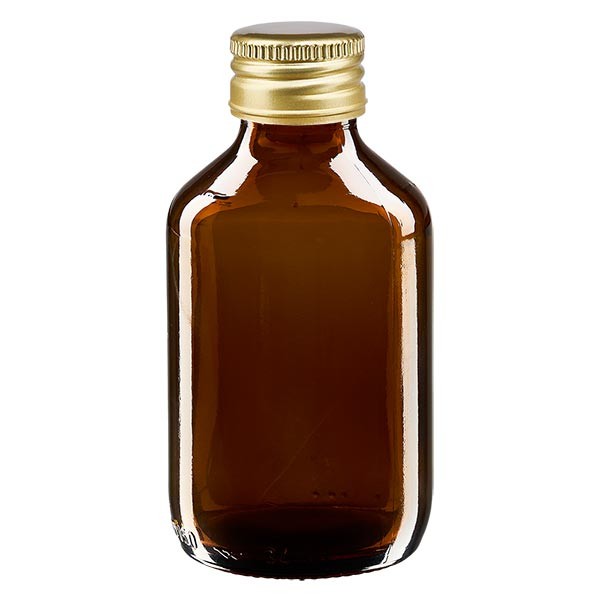 Flacon médical 150 ml couleur ambrée avec capsule dorée en aluminium